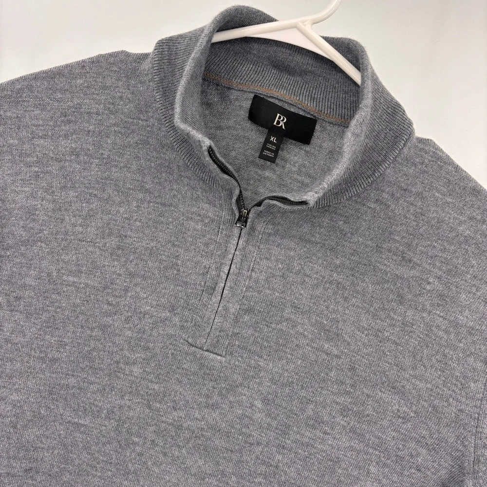 Banana Republic Sweater Mens XL Grey Excellent Italian Merino Wool Half Zip